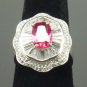 Size 7 Ruby .925 Sterling Silver Rhodium Plated Ring with CZ Baguettes and Paves