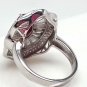 Size 7.5 Ruby .925 Sterling Silver Rhodium Plated Ring with CZ Baguettes and Paves