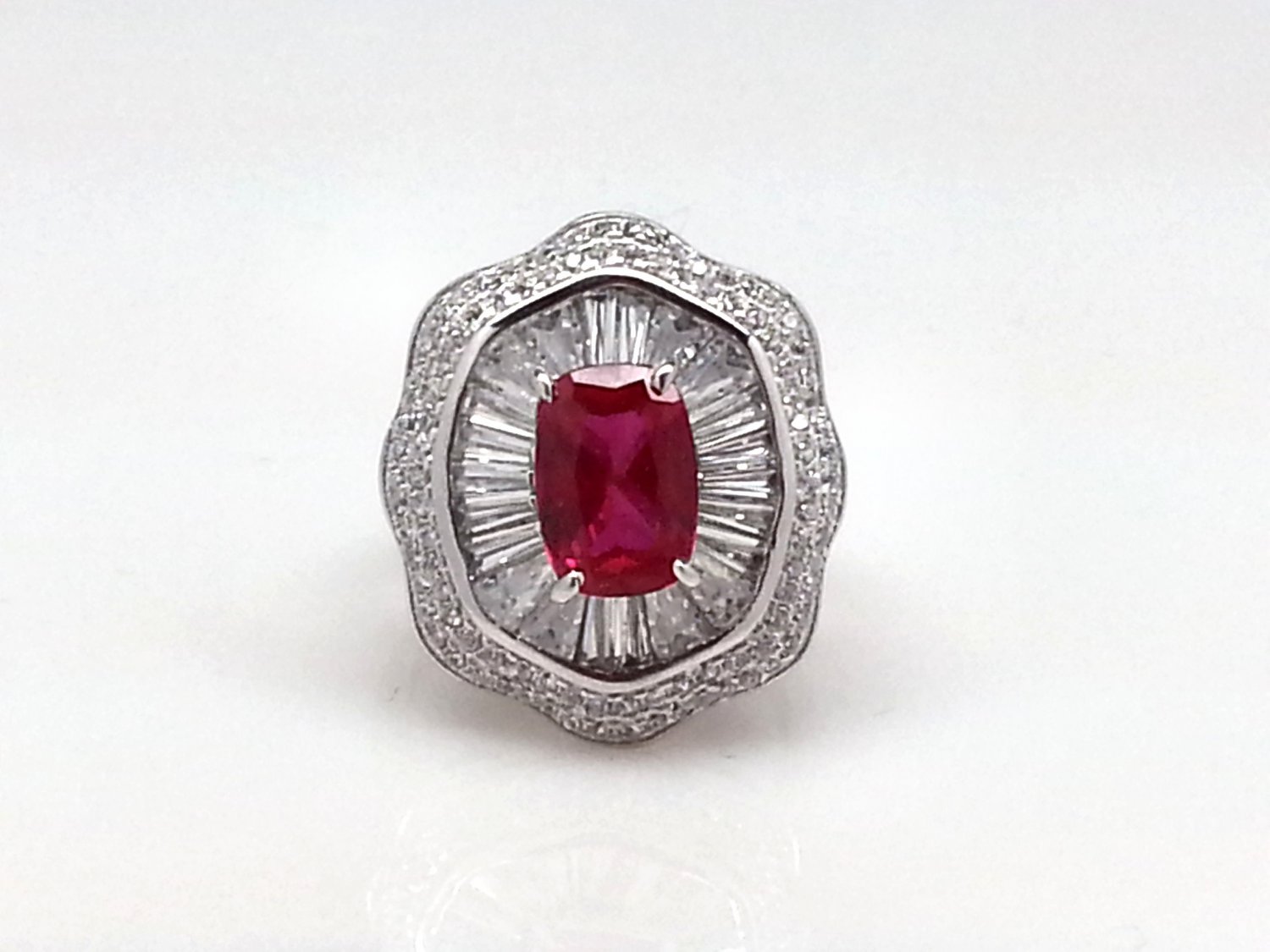 Size 8 Ruby .925 Sterling Silver Rhodium Plated Ring with CZ Baguettes and Paves