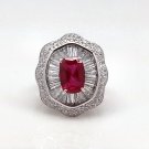 Size 8 Ruby .925 Sterling Silver Rhodium Plated Ring with CZ Baguettes and Paves