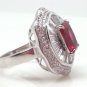 Size 8 Ruby .925 Sterling Silver Rhodium Plated Ring with CZ Baguettes and Paves