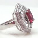 Size 8.5 Ruby .925 Sterling Silver Rhodium Plated Ring with CZ Baguettes and Paves