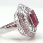 Size 9 Ruby .925 Sterling Silver Rhodium Plated Ring with CZ Baguettes and Paves