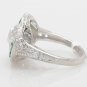 Size 6.5 - .925 Sterling Silver Antique Reproduction Ring w/CZ Center & Genuine Emeralds - RH Plated