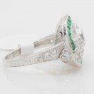 Size 7.5 - .925 Sterling Silver Antique Reproduction Ring w/CZ Center & Genuine Emeralds - RH Plated