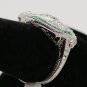 Size 7.5 - .925 Sterling Silver Antique Reproduction Ring w/CZ Center & Genuine Emeralds - RH Plated