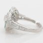 Size 7.5 - .925 Sterling Silver Antique Reproduction Ring w/CZ Center & Genuine Emeralds - RH Plated