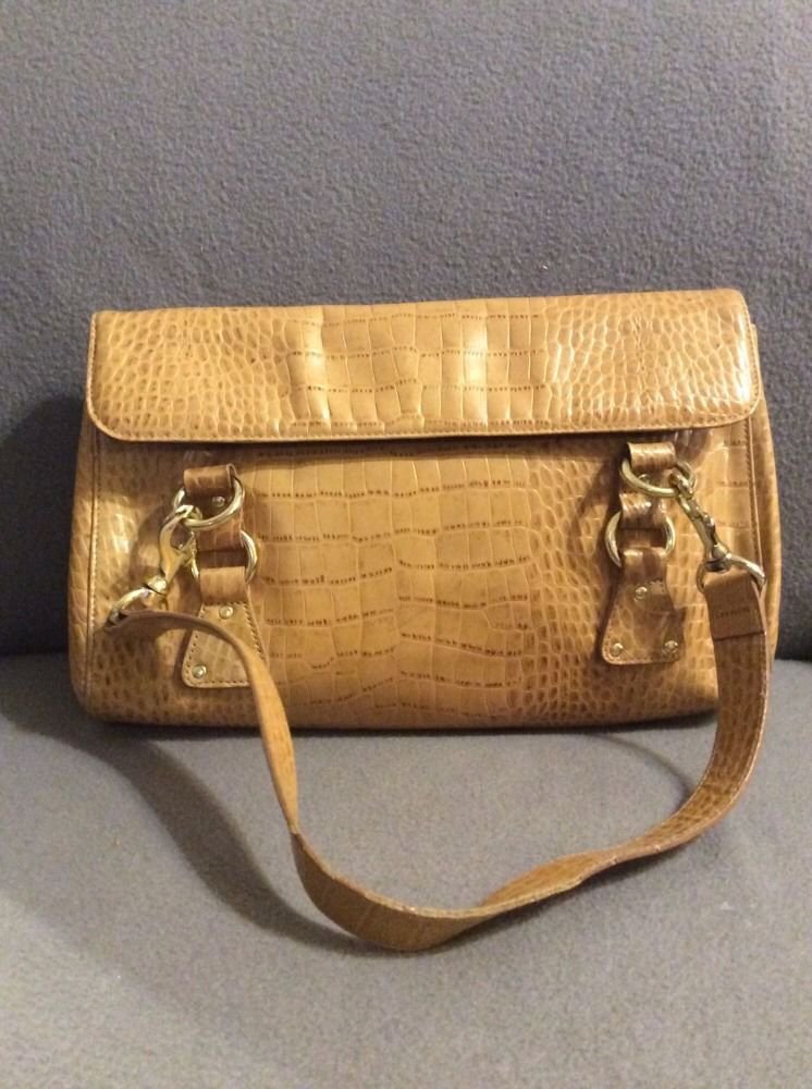 Women's Ralph Lauren Croc Embossed Tan Double Handle Handbag **EXCELLENT**