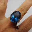 ANTIQUE LARGE Solid 14 K YELLOW GOLD BLUE TOPAZ  COCKTAIL Gold Ring