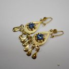 14k GOLD Solid Yellow  Gold Dangling Blue Topaz  Earrings
