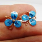 ANTIQUE RARE BLUE ENAMEL FLOWERS POST EARRING MUST SEE!!!