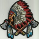 INDIAN CHIEF HEAD BATTLE AXES AND FEATHERS MOTORCYCLE JACKET VEST BIKER PATCH
