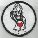 DEATH SKULL REAPER WITH HEART CARD ROCKABILLY MOTORCYCLE BIKER JACKET VEST PATCH DEATH SKULL REAPER WITH HEART CARD ROCKABILLY MOTORCYCLE BIKER JACKET VEST PATCH