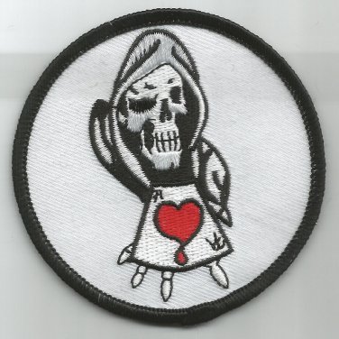 DEATH SKULL REAPER WITH HEART CARD ROCKABILLY MOTORCYCLE BIKER JACKET VEST PATCH