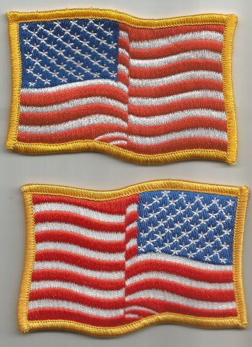 SET OF 2 ( PAIR ) AMERICAN WAVY FLAGS LEFT & RIGHT FACING MILITARY PATCHES - USA