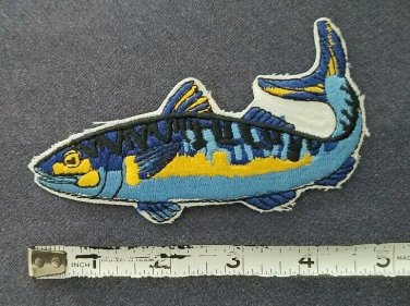 VINTAGE Blue Rainbow Trout Fish Fishing Embroidered Iron On COLLECTORS PATCH