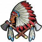 INDIAN WARRIOR & AXES EMBROIDERED  PATCH LARGE 12" x 12" BACK BIKER PATCH
