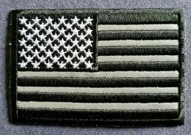REFLECTIVE USA AMERICAN FLAG 3 INCH BLACK WHITE  PATCH IRON ON SEW ON