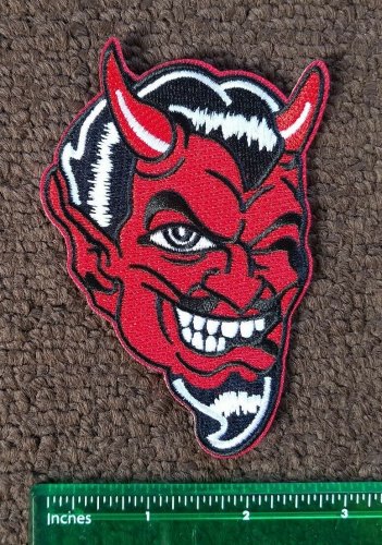 4" RED DEVIL FACE WINKING ROCKABILLY MOTORCYCLE JACKET LEATHER VEST BIKER PATCH