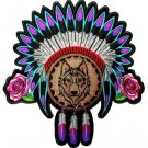 LARGE WOLF AND FEATHERS Motorcycle Indian Biker BACK Patch 10" x 10.3" LARGE WOLF AND FEATHERS Motorcycle Indian Biker BACK Patch 10" x 10.3"