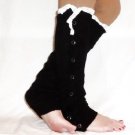 Black Slouchy Button Down Leg Warmers w/Ivory Knit Lace