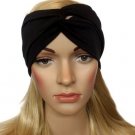 Black Boho Turban Headband Stretch Twist Knot Workout Headwrap