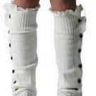 Off White Slouchy Button Down Leg Warmers w/Ivory Knit Lace
