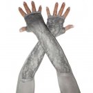 Extra Long Grey Modal Stretchy Lace Fingerless Opera Gloves Arm Warmers