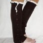 Brown Slouchy Button Down Leg Warmers w/Ivory Knit Lace