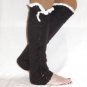 Dark Grey Slouchy Button Down Leg Warmers with Ivory Knit Lace