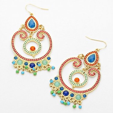 BEADED CLOUDY FAN DANGLE EARRINGS - MULTI