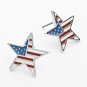 ENAMELED AMERICAN FLAG STAR STUD EARRINGS - RHODIUM