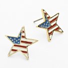 ENAMELED AMERICAN FLAG STAR STUD EARRINGS - GOLD