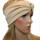 Beige Boho Turban Headband Stretch Twist Knot Workout Headwrap