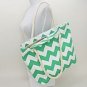 Large Designer Chevron Print Canvas Beach Tote - Green / White