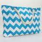 Large Designer Chevron Print Canvas Beach Tote - Blue / White