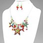 SPIRAL STARFISH BEADED STATEMENT NECKLACE - EARRING SET - SILVER MULTI