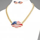 AMERICAN FLAG PRINTED LIPS PENDANT NECKLACE -  EARRING SET