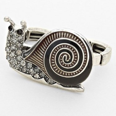VINTAGE CRYSTAL SNAIL STRETCH DOUBLE RING - SILVER CLEAR