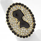CRYSTAL PAVE SILHOUETTE CAMEO STRETCH STATEMENT RING - GOLD CLEAR