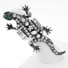 EMERALD EYE CRYSTAL GEKKO STRETCH RING - SILVER BURNISHED