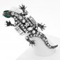 EMERALD EYE CRYSTAL GEKKO STRETCH RING - SILVER BURNISHED