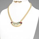 LACQUERED TESSELLATION BIB STATEMENT NECKLACE and EARRING SET -  MULTI