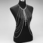 BEAD DANGLING BODY HARNESS BIKINI CHAIN NECKLACE - RHODIUM