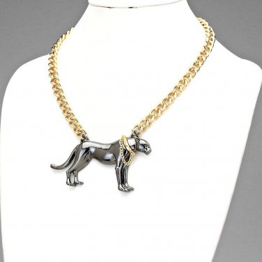 PHARAOH HOUND GOLD CURB CHAIN NECKLACE - HEMATITE