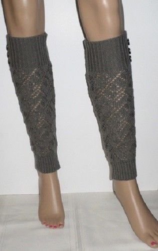 Light Grey Open-work Leg Warmers w/Antique Silver Metal Buttons