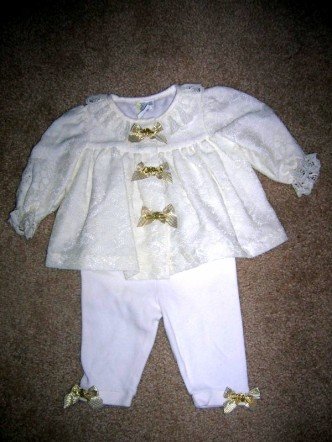 Lace top, gold bow top pants set 3-6 months