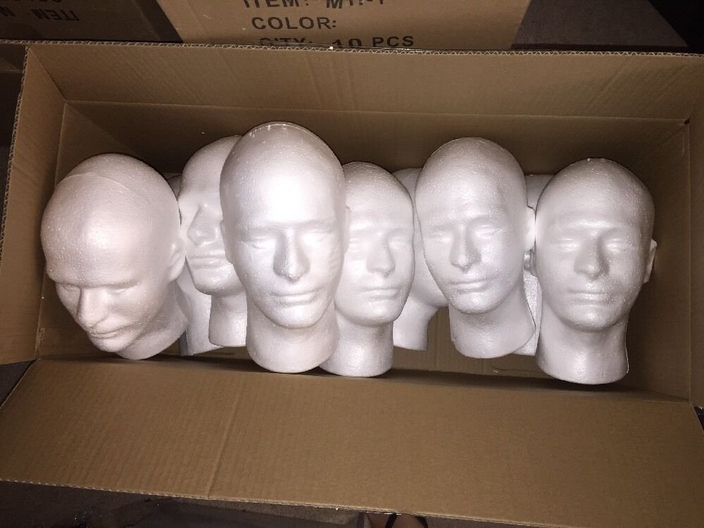Lot of 8 Styrofoam Male Mannequins Heads