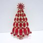 Red 3" Christmas Tree Brooch Pin Austrian Rhinestone Crystal Snowflake BR0012