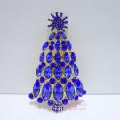 Blue 3" Christmas Tree Brooch Austrian Rhinestone Crystal Snowflake  BR0013